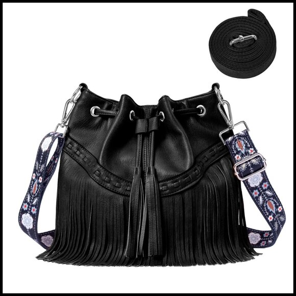 Handbags - Vegan Leather Hobo Bag Fringe Tassel Western Boho Crossbody Shoulder Purse